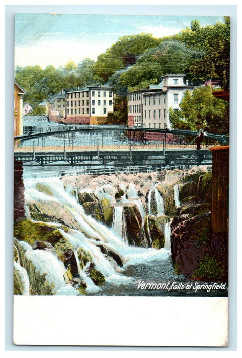 c1905 Scene Bridge Passing Over Vermont Falls At Springfield Waterfall Postcard