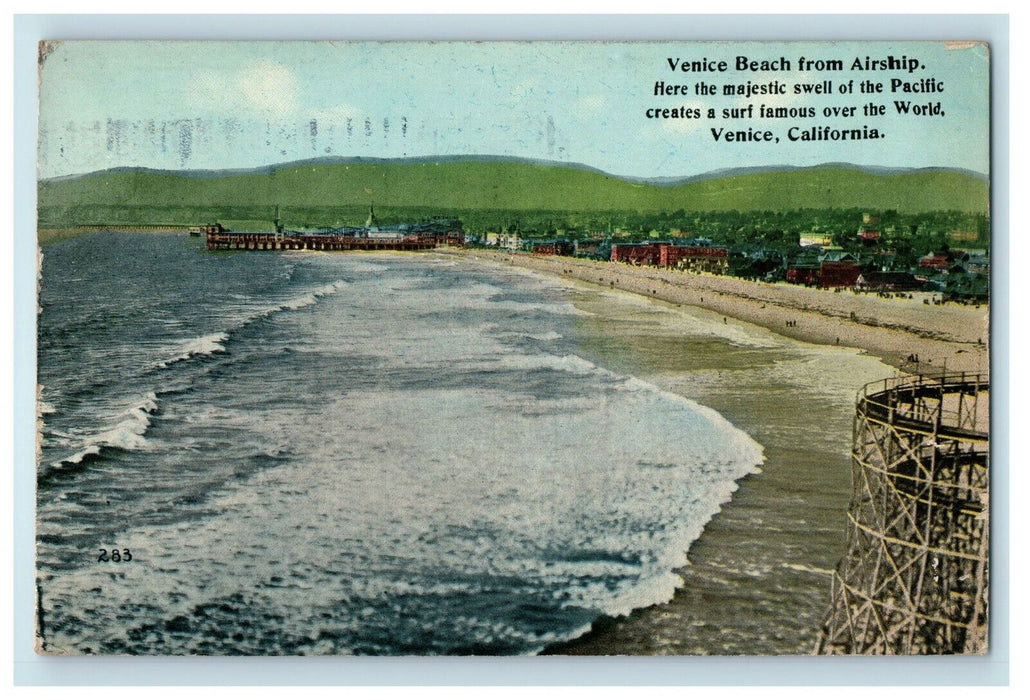 c1913 Venice Beach From Airship Majestic Swell Venice California CA Postcard