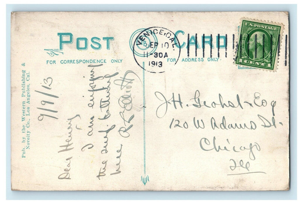 c1913 Venice Beach From Airship Majestic Swell Venice California CA Postcard