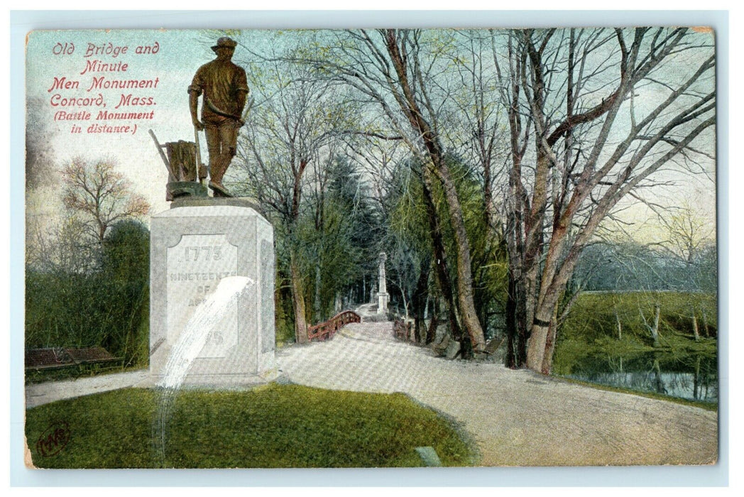 c1909 Old Bridge In Minute Man Monument Concord Nantasket Massachusetts Postcard