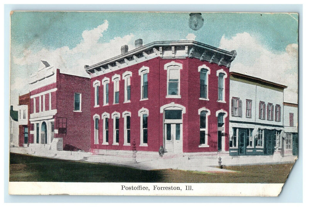 c1909 Post Office Opera House Forreston Illinois IL Posted Antique Postcard