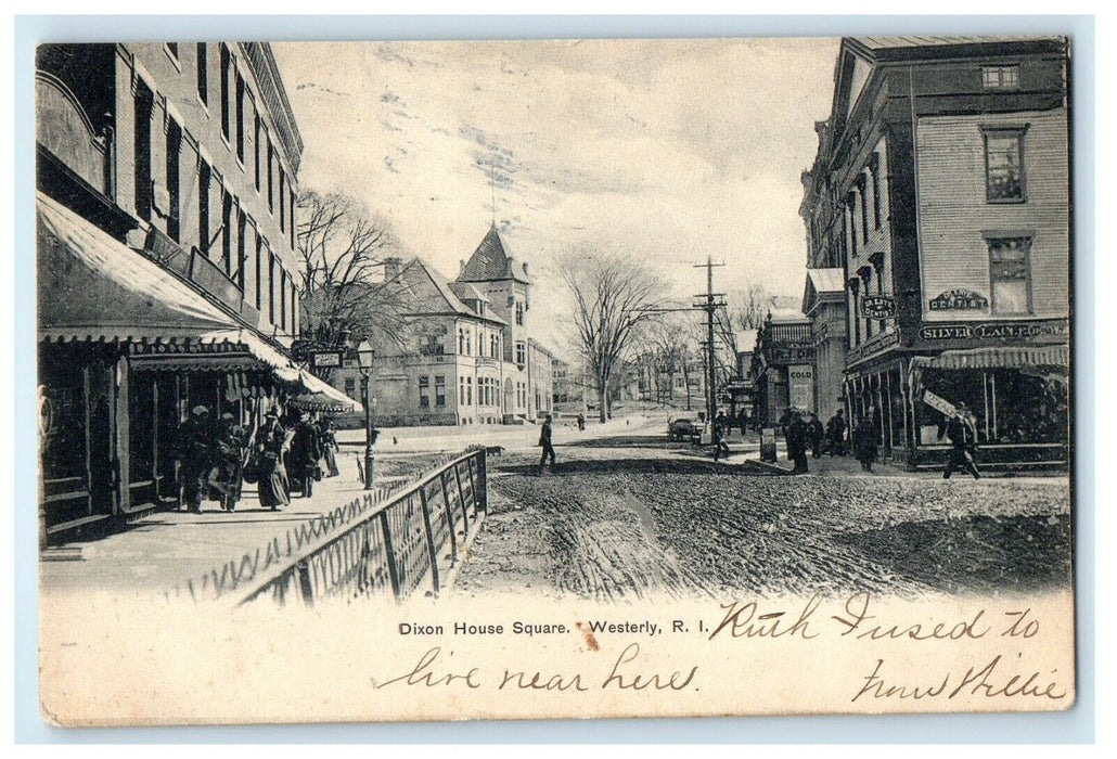 1906 Crowd Scene, Dixon House Square, Westerly, Rhode Island RI Postcard