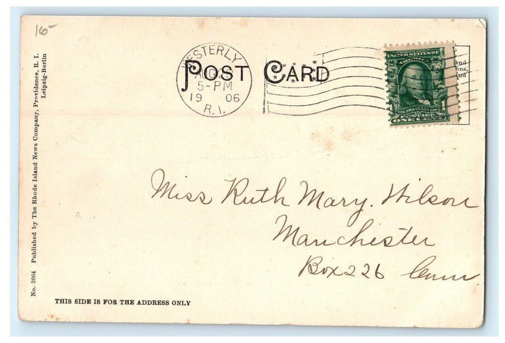 1906 Crowd Scene, Dixon House Square, Westerly, Rhode Island RI Postcard