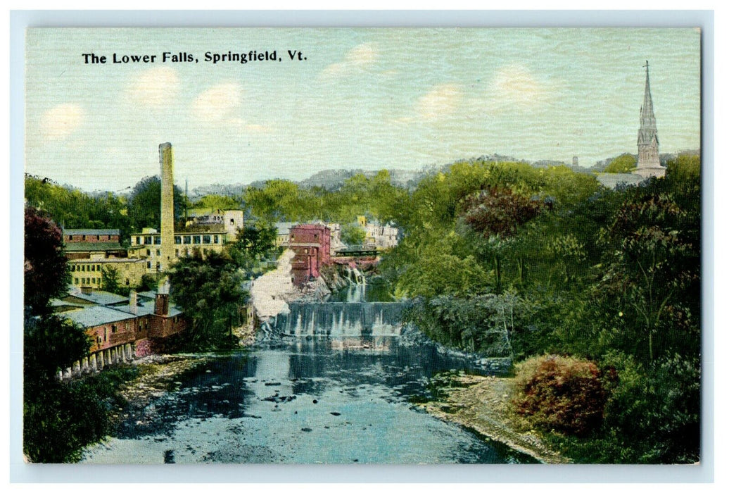 c1910 The Lower Falls Waterfall Springfield Vermont VT Antique Postcard