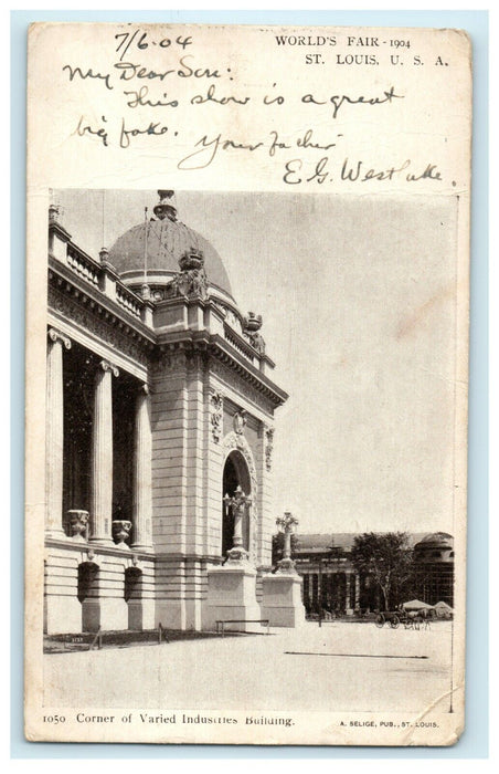 1904 World's Fair St Louis, Corner of Varied Industries Building MO Postcard