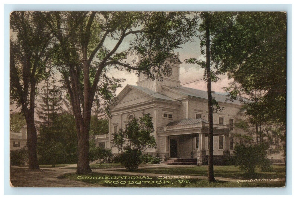 1920 The Congregational Church Woodstock Vermont VT Handcolored Postcard