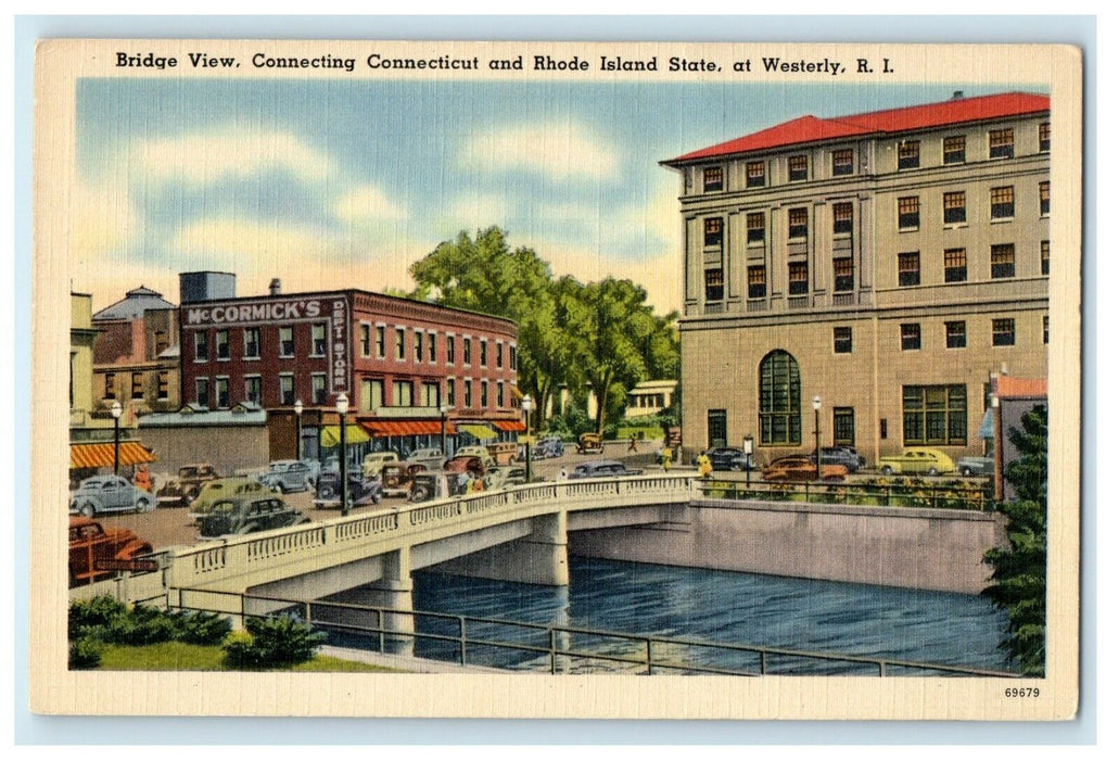 1919 Connecticut and Rhode Island Bridge, Westerly Rhode Island RI Postcard