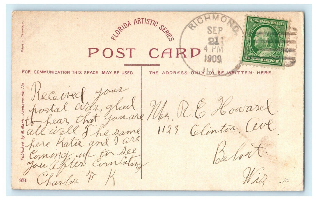 c1909 Two Sweethearts At The Ostrich Farm Jacksonville Florida FL Postcard