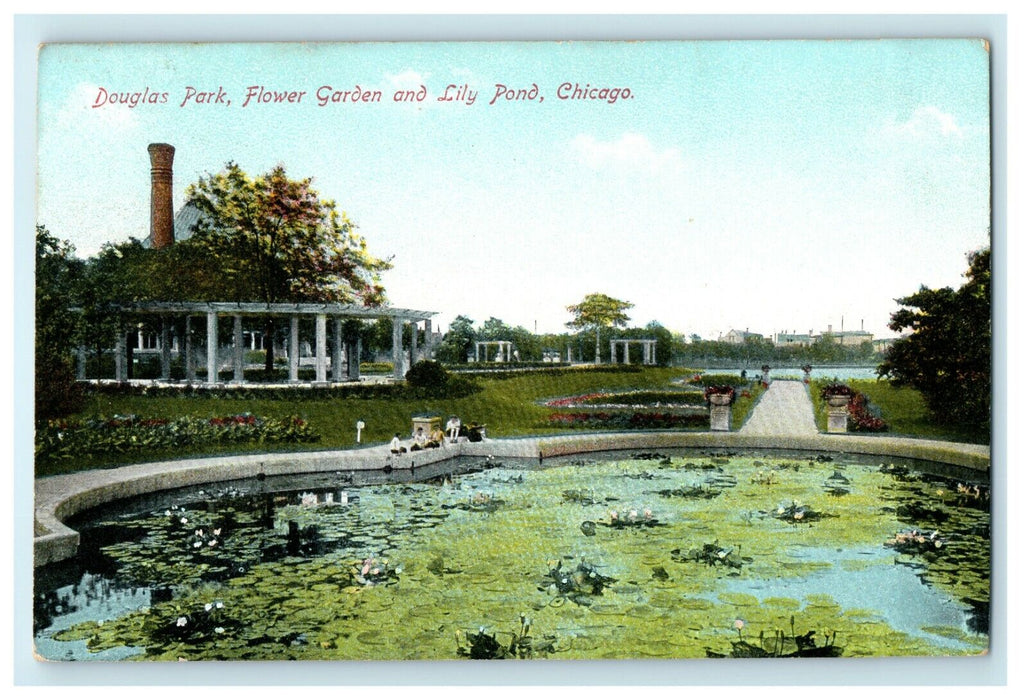1911 Douglas Park, Flower Garden and Lily Pond Chicago, Illinois IL Postcard