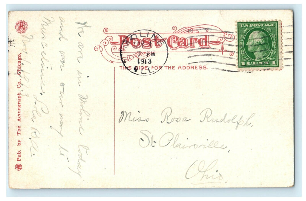 1913 New CB&Q Train Depot Station Moline, Illinois IL Antique Postcard