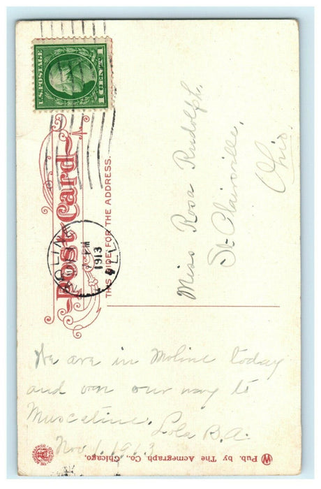 1913 New CB&Q Train Depot Station Moline, Illinois IL Antique Postcard