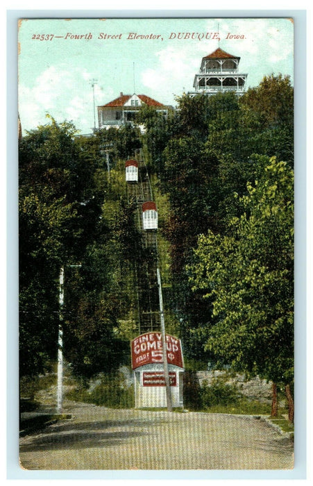 1908 Top House and Fourth Street Elevator, Dubuque IOWA IA Antique Postcard