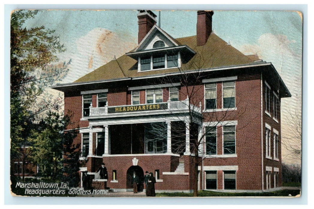 1909 Headquarters of Soldiers Home, Marshalltown, Iowa IA Antique Postcard