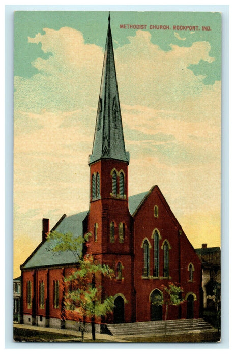 1908 Trinity United Methodist Church, Rockport, Indiana IN Antique Postcard