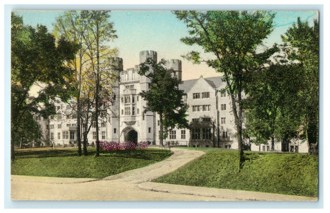 c1920s Trees in Front of Indiana University Bloomington, Bloomington IN Postcard