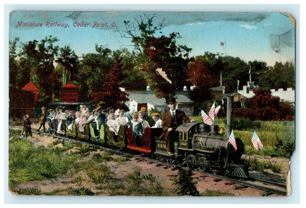 c1912 Miniature Railway Cedar Point Ohio Chicago Illinois IL Antique Postcard