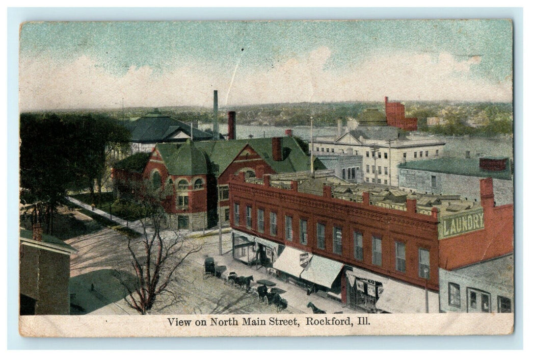 c1910 View North Main Street Rockford Illinois IL Posted Antique Postcard
