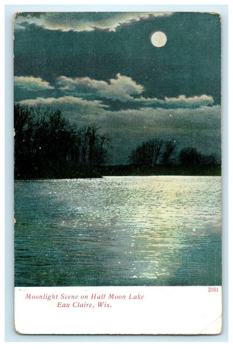 1909 Moonlight Scene On Half Moon Lake Eau Claire Wisconsin WI Antique Postcard