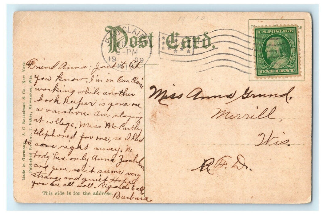 1909 Moonlight Scene On Half Moon Lake Eau Claire Wisconsin WI Antique Postcard