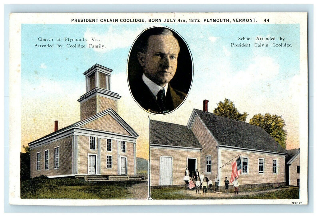 1937 President Calvin Coolidge, Plymouth Vermont VT Political Postcard