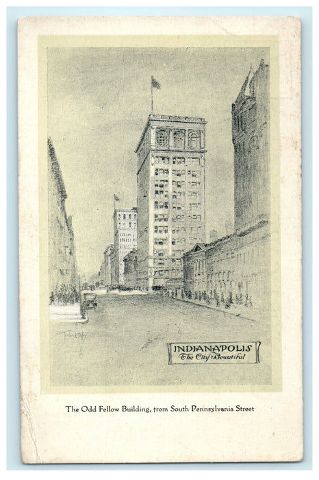 1916 The Odd Fellow Building Indianapolis Pennsylvania St. Sketch IN Postcard