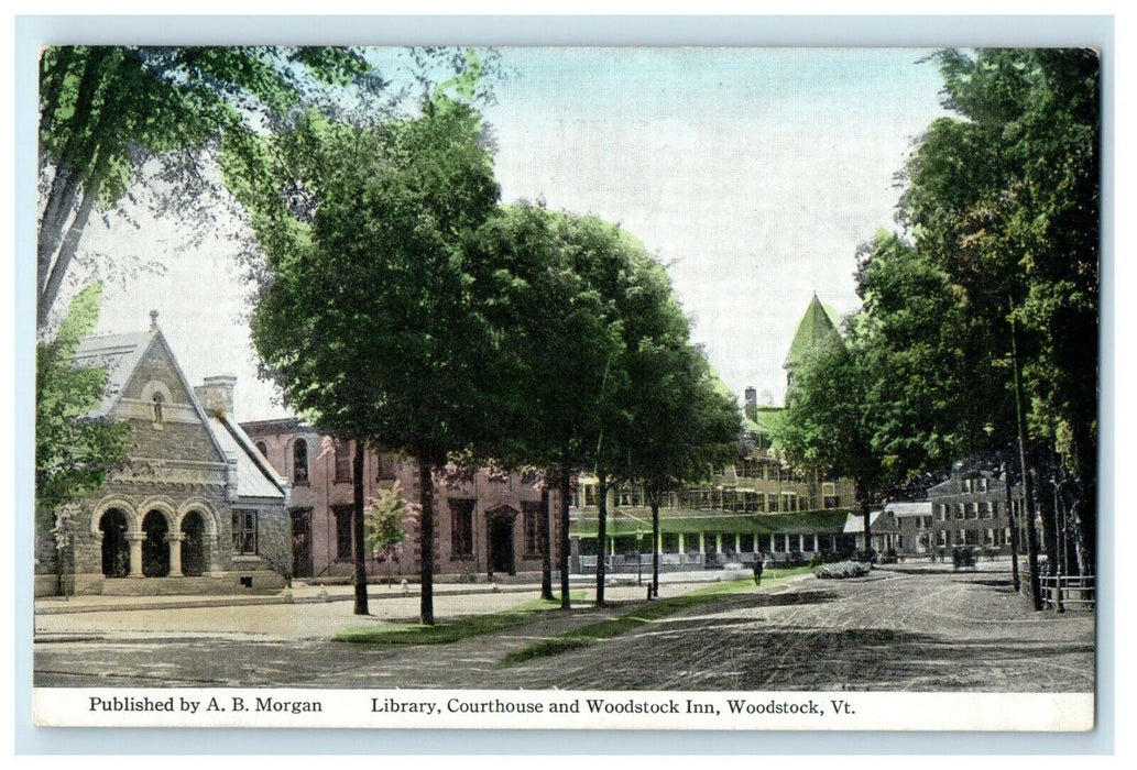 1914 Library Courthouse And Woodstock Inn, Woodstock Vermont VT Postcard