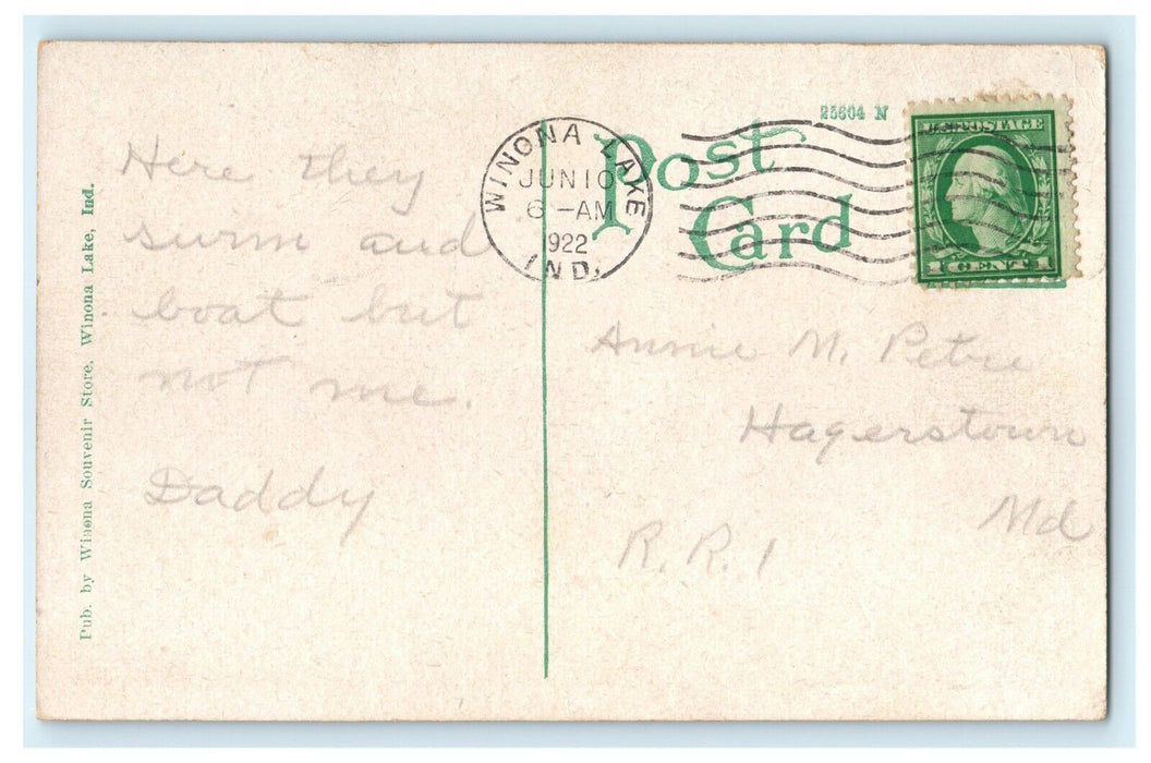 c1922 Island View Winona Lake Indiana IN Posted Vintage Postcard