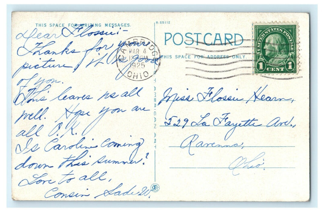 1925 Blue Sky View, US Post Office, Cambridge Ohio, OH Vintage Postcard