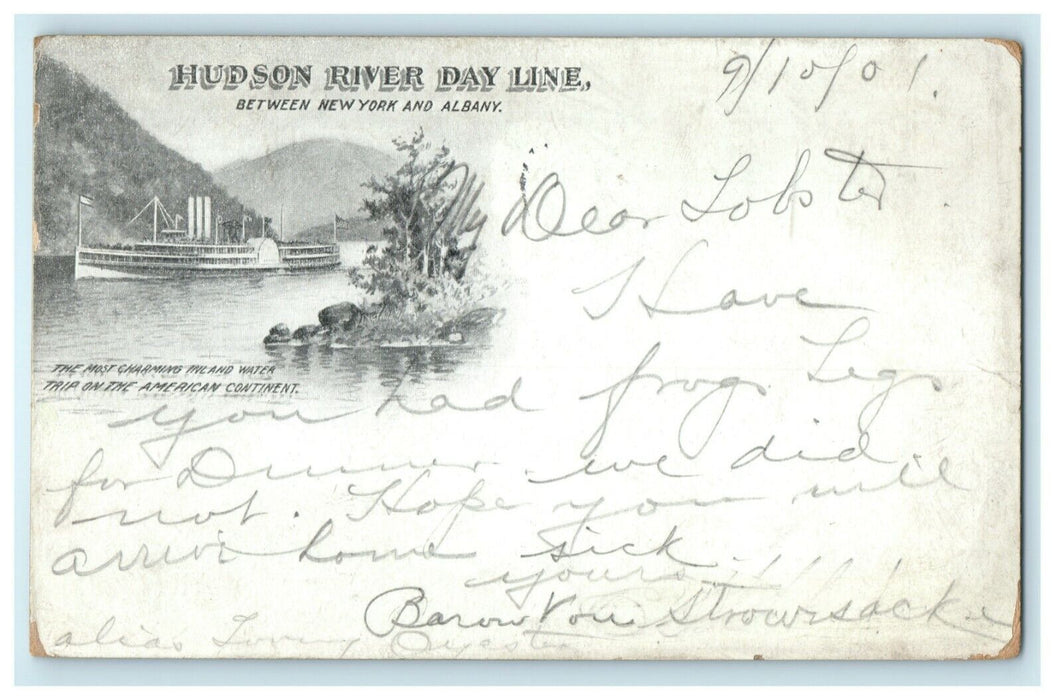 1901 Hudson River Day Line Steamer Ship Frog Legs PMC Albany NY Postcard