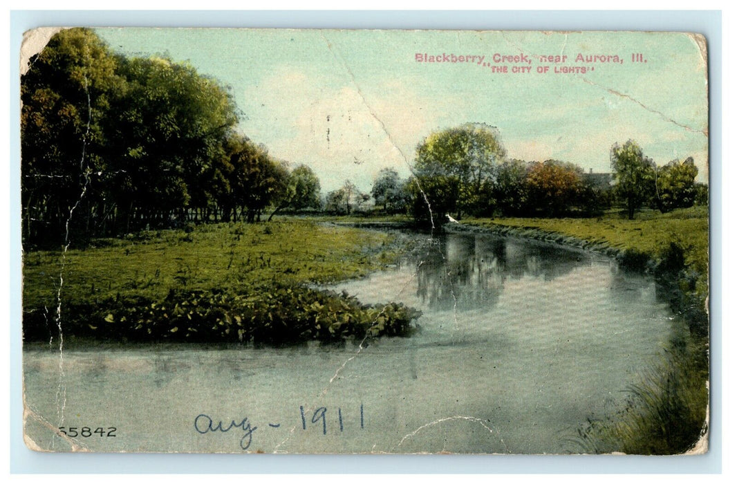 1911 "The City of Lights", Blackberry Creek, near Aurora Illinois IL Postcard