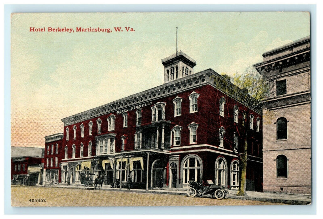 1912 Classic Cars Outside Hotel Berkeley Martinsburg West Virginia WV Postcard(I