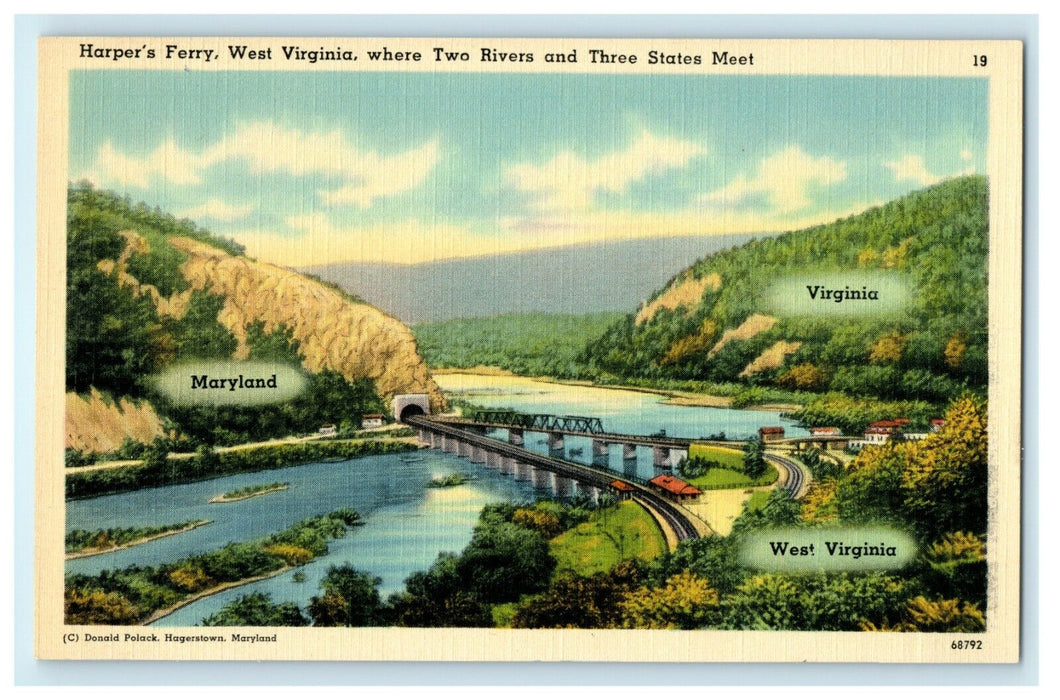 1910 Two Rivers and Two States Meet at Harpers Ferry West Virginia WV Postcard