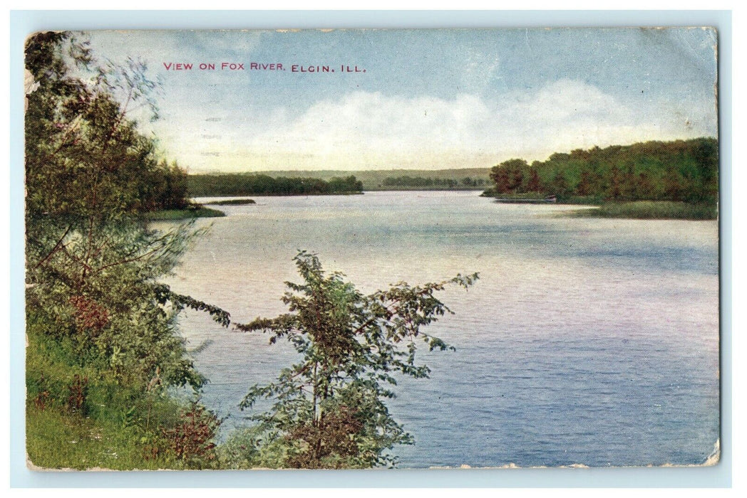 c1907 View On Fox River Elgin Illinois IL Posted Antique Postcard
