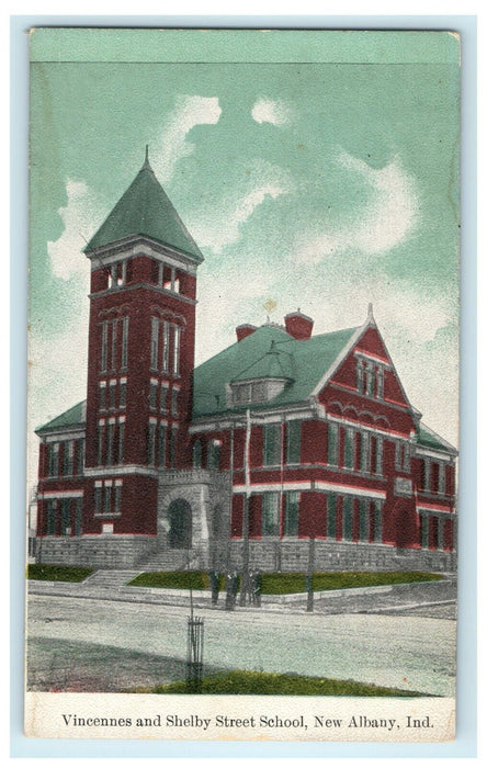 1907 Vincennes and Shelby Street School, New Albany, Indiana IN Postcard