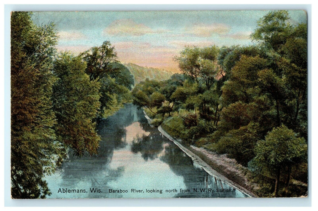 c1910 Ablemans Baraboo River N.W. Railroad Station Wisconsin WI Postcard