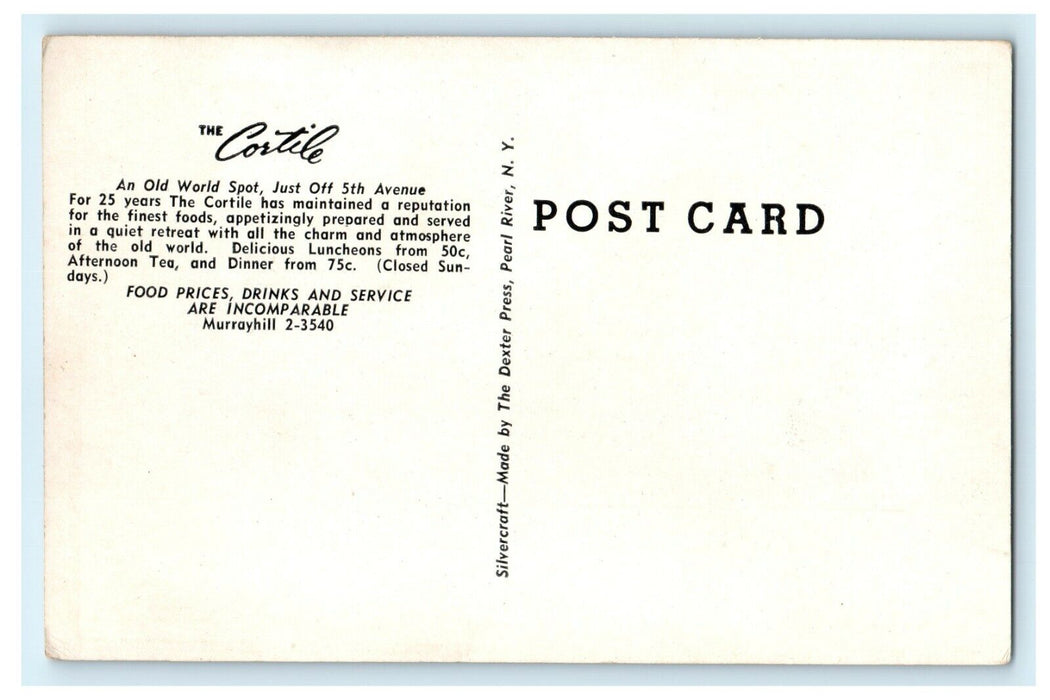 The Cortile Restaurant An Old World Spot New York City NY Postcard