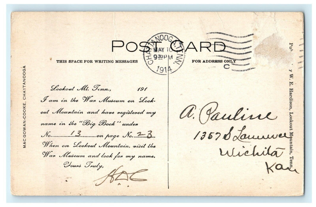 1914 Name Registered in the "Big Book" on Lookout Mountain Tennessee TN Postcard