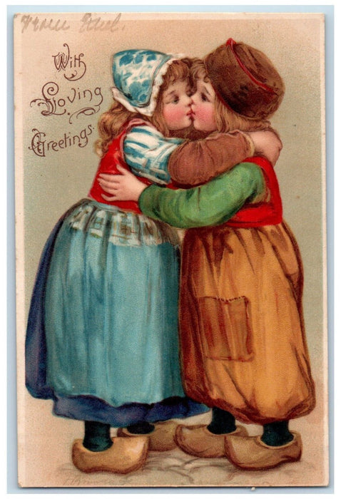 Valentine Greetings Dutch Little Sweetheart Kissing Brundage Tuck's Postcard