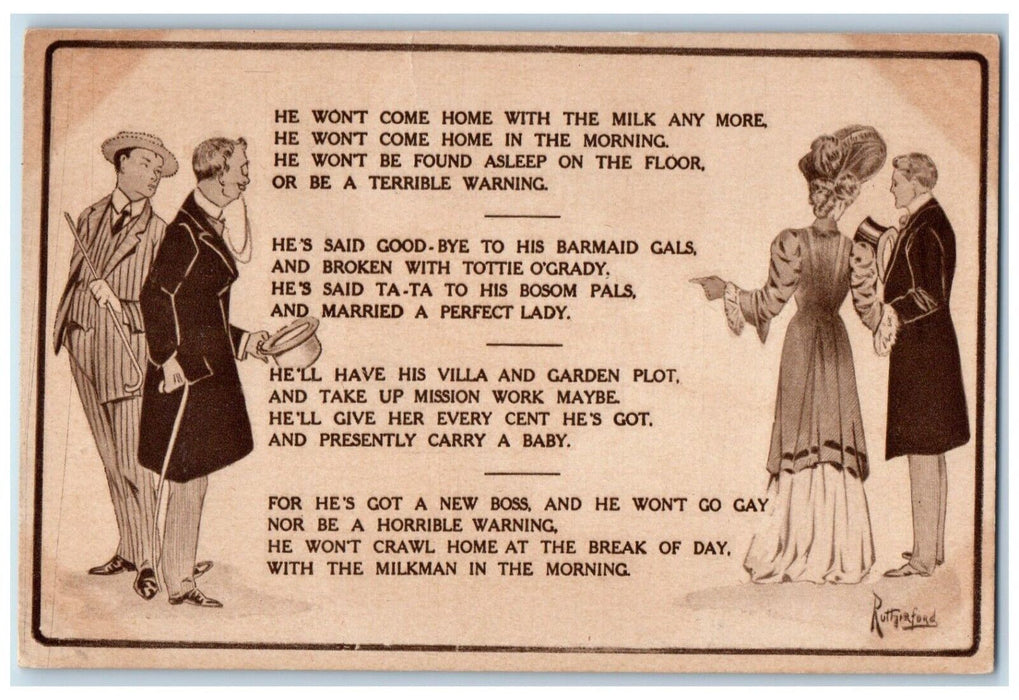 c1910's Couple Anti-Marriage Bachelor Poem Rutherford Bamforth Antique Postcard