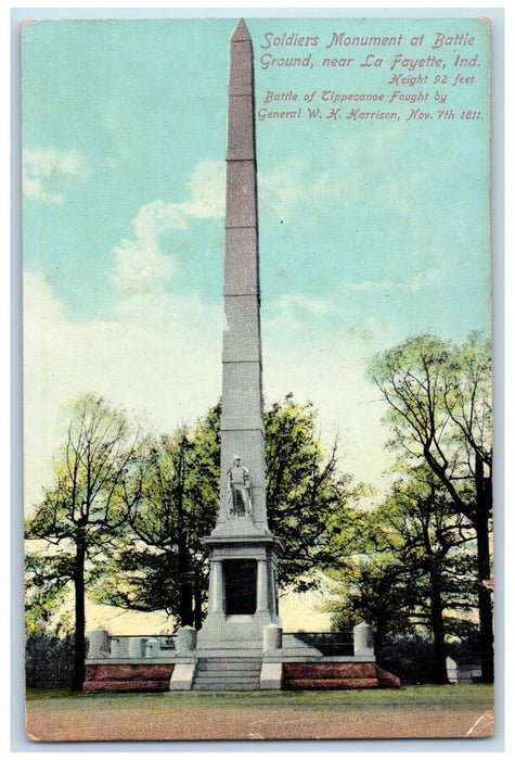 1910 Soldiers Monument at Battle Ground Near La Fayette Indiana IN Postcard