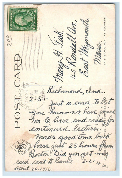 1916 Tenth Street Bridge Over White Water River Richmond Indiana IN Postcard