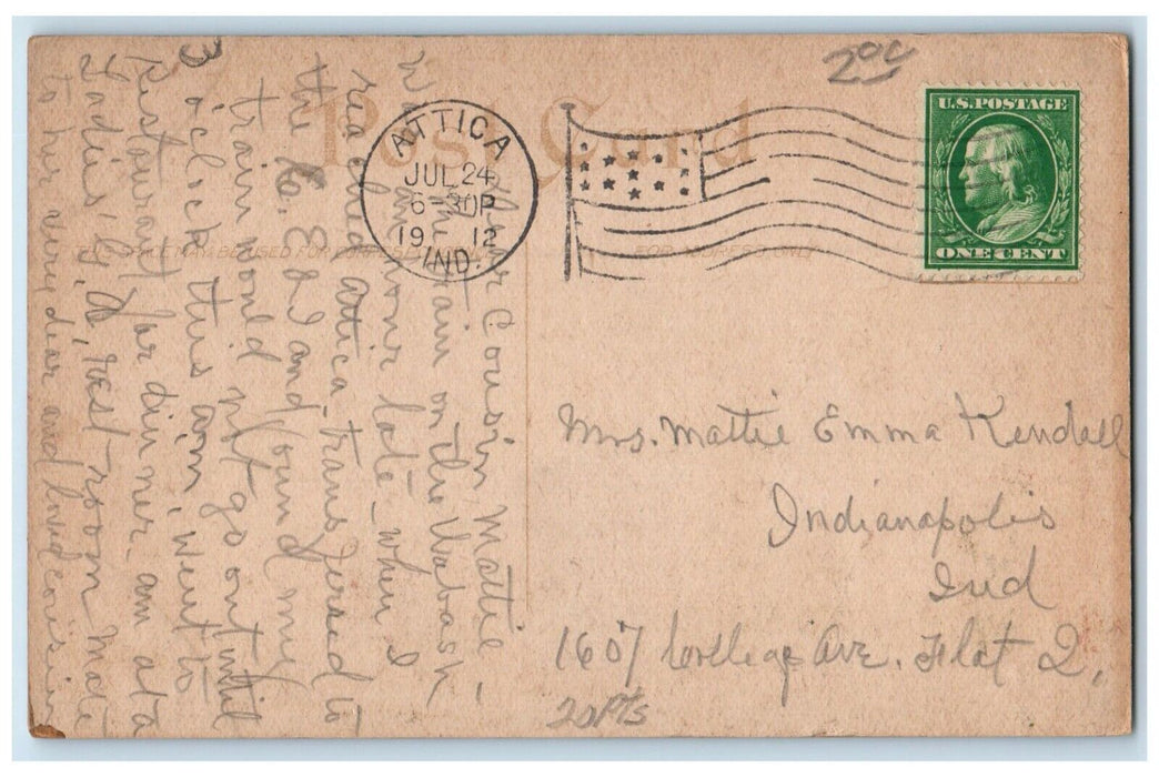 1912 Entrance of Post Office La Fayette Indiana IN Antique Posted Postcard