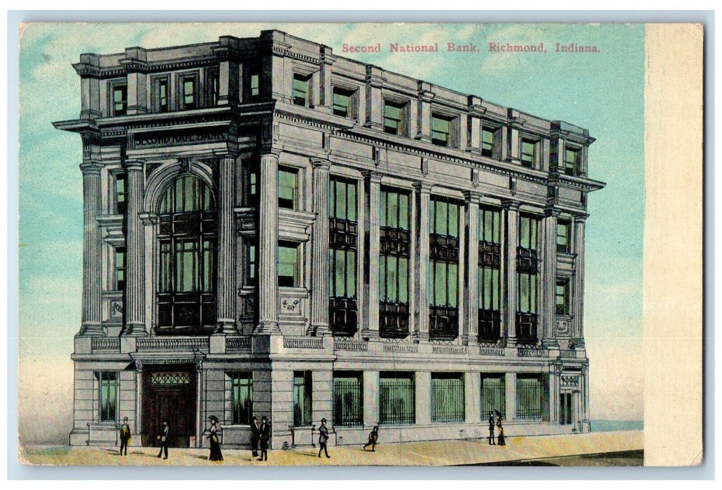 c1910's Second National Bank Building Richmond Indiana IN Antique Postcard