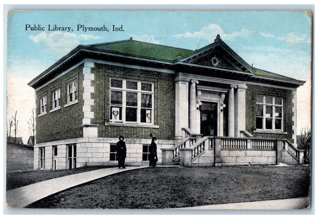 1916 Public Library Building Plymouth Indiana IN Posted Antique Postcard