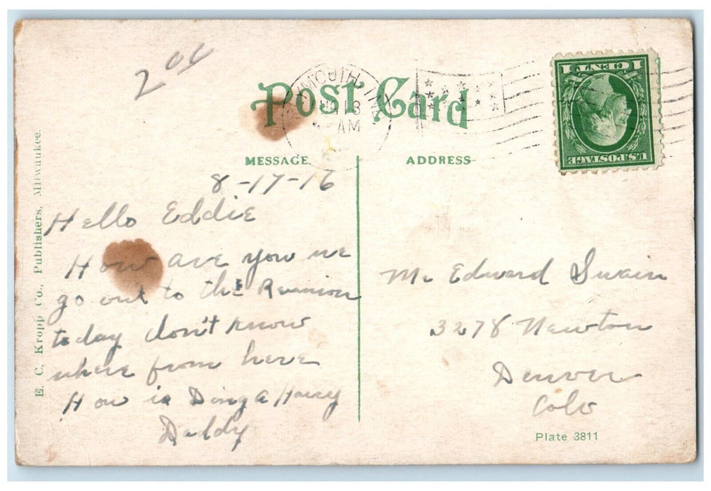 1916 Public Library Building Plymouth Indiana IN Posted Antique Postcard