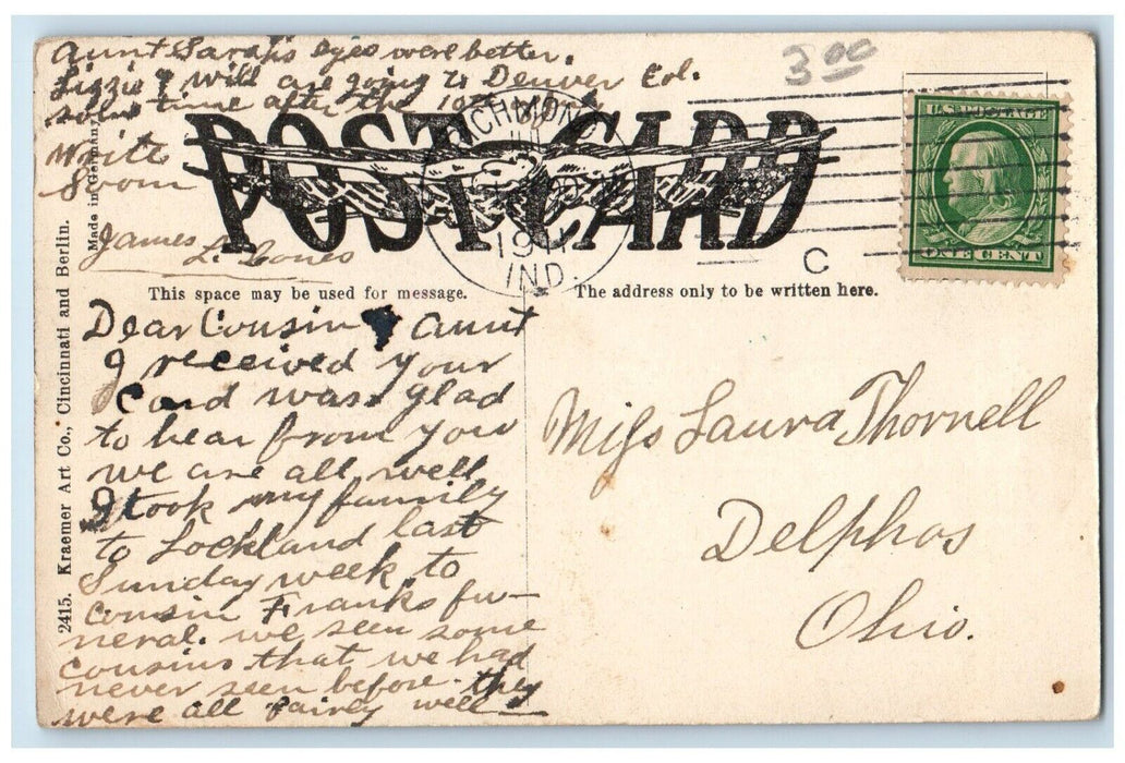 1911 Masonic Temple Building Stores Cars Richmond Indiana IN Antique Postcard