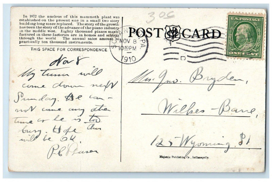1910 Factories Of The Starr Piano Company Richmond Indiana IN Antique Postcard