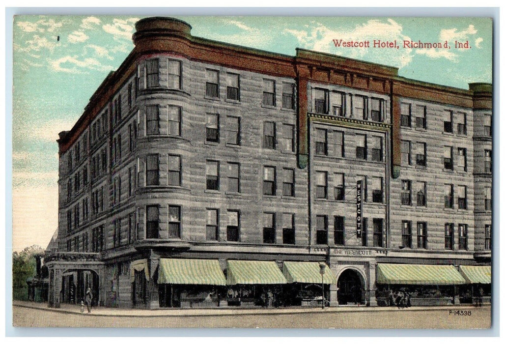 c1910's Westcott Hotel Building Stores Richmond Indiana IN Antique Postcard