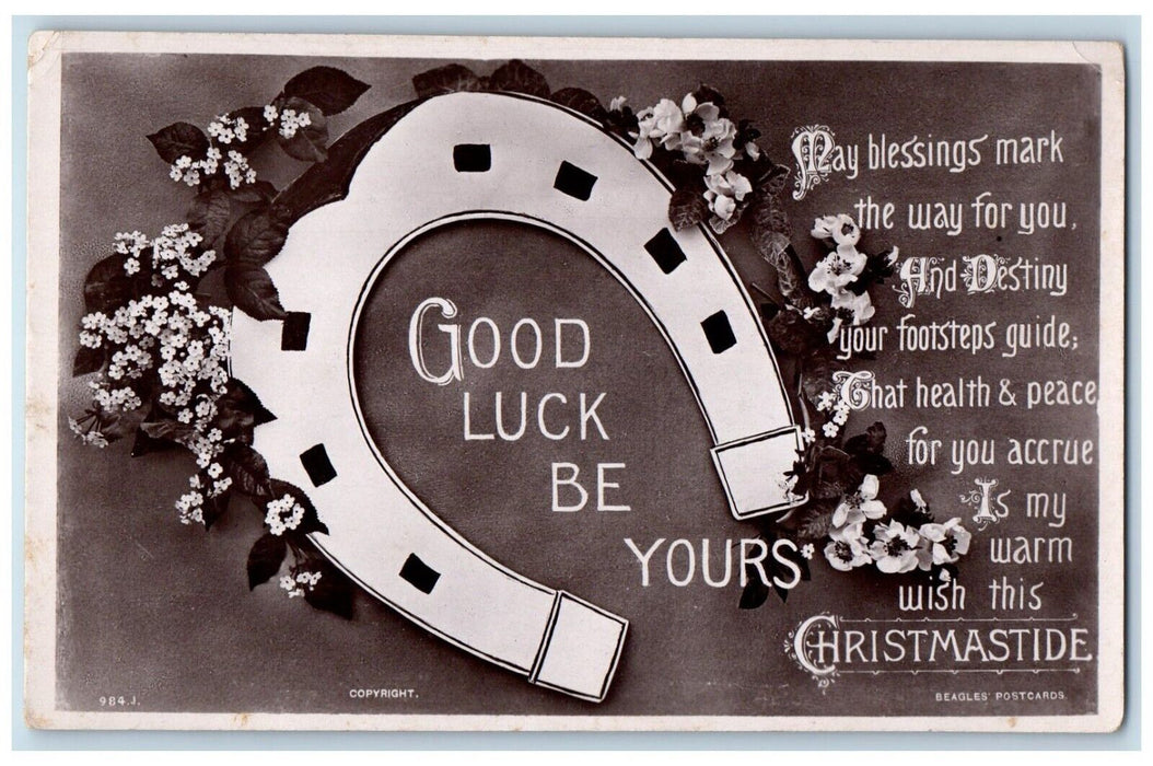 c1910's Christmas Horsehoe Goodluck Pansies Flowers Antique RPPC Photo Postcard