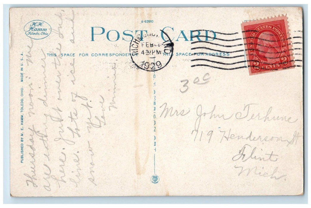 1929 Atlas Underwear Co. Factory Building Car Richmond Indiana IN Postcard